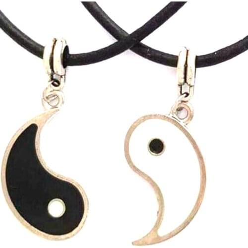 Lovers Enamel Yin Yang Necklace Pendant Best Friends Black Leather Clavicle Necklace BFF Women Men Party Jewelry Friendship Gift