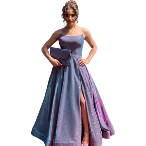 2021 Sparkly Glitter Strapless Prom Dresses High Split Sleeveless Backless Formal Evening Party Gowns Robe De Soiree