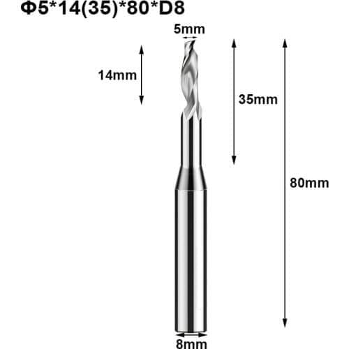 3pcs 5MM*14C*8D*80L One Flute Aluminum Milling Cutter CNC End Mills for Aluminum Alloy Copper Cutting 8MM Shank HSS Router Bit