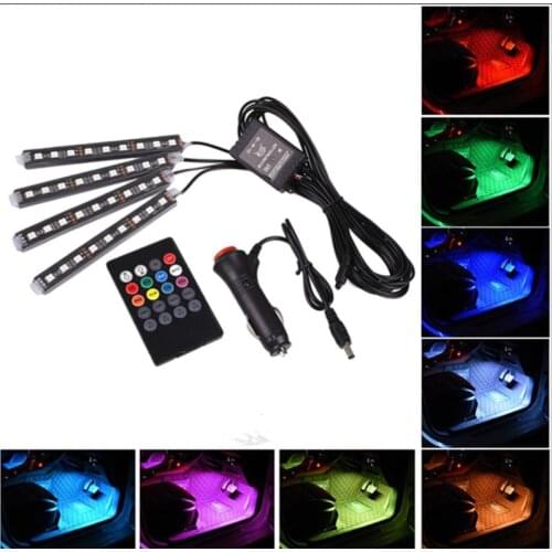 4pcs Auto RGB LED Strip Lights Colors Styling Decorative Foot Atmosphere Lamps Interior Bulbs For Fiat 500