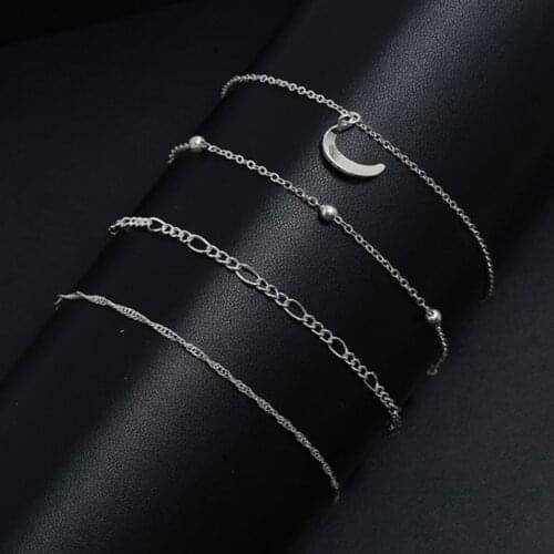 4PCS Bohemian Beaded Ankle Bracelets Set Multilayer Star Moon Pendant Charm Chain Bracelets Women Anklet Foot Jewelry Gift
