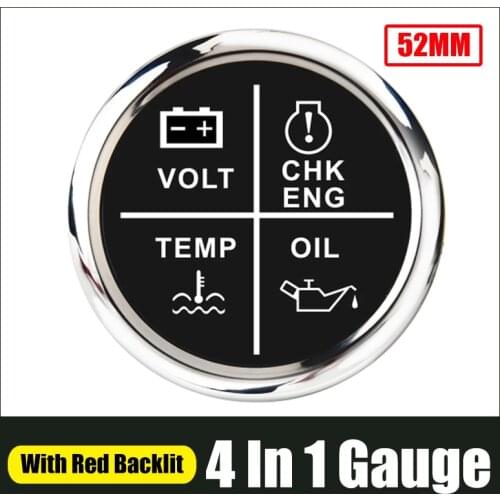 4 in 1 Led Water Temp Gauge Voltmeter Alarm Indicator With Check Engine Oil Pressure Meter For Car Motorcycle Boat Accessories