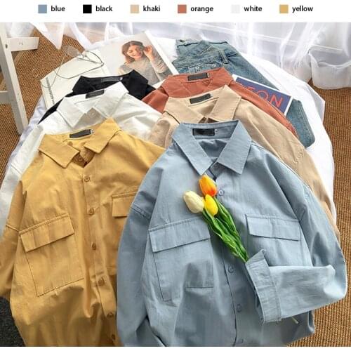 6 Colors Solid Shirt Men Student Long Sleeve Tops Classic Casual Sports Male Clothes Loose Outerwear Cotton Spring Autumn Shirts