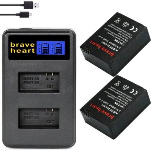 2Pcs AHDBT-301 Battery Bateria for GoPro Hero3 Hero3+ hero 3 hero 3+ Black Camera Batteries