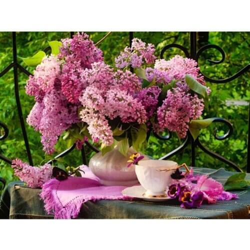 Free Shipping New Diy 3d Diamond Painting Purple Flowers Plastic Canvas Mosaic Embroidery Rhinestones Resin Craft Home Decor