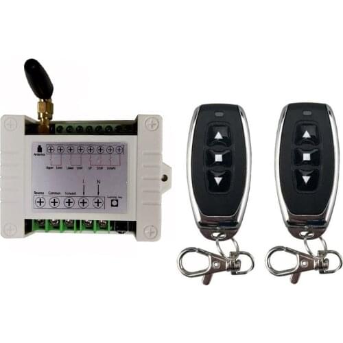 AC220V Wireless Remote Control Switch Up Down Stop Forwards Reverse Switch Radio 10A Receiver With Antenna + 2 Transmitter