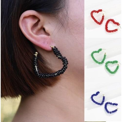 Bohemian holiday ethnic colored beach ring rice beads hand-made heart-shaped ear wrap crawler hook earring серьги