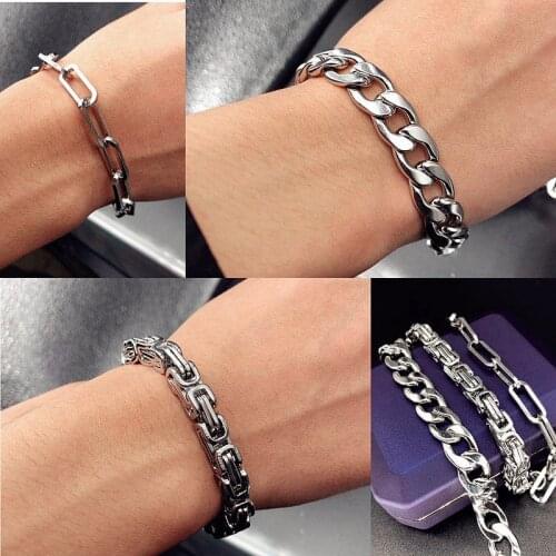 Titanium Steel Bracelet Women Mens Stainless Steel Cuban Chain Bracelets Byzantine Bracelet Party Punk Bracelet Hip Hop Jewelry