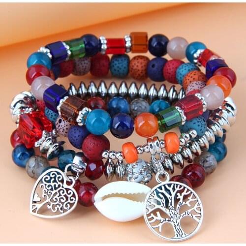 Fashion Crystal Charms Bangles Bohemian Love Heart Life Tree Beaded Bracelets For Women Boho Jewelry Vintage Pulseras Mujer