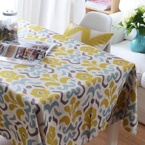 Brand high quality cotton linen table cover cloth yellow geometric printed europe style blending christmas wedding tablecloth