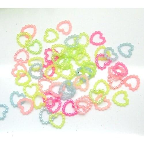 200Pcs Mixed Color Heart Craft ABS Resin Flatback Half Round Pearls Flatback Cabochon Beads Jewelry DIY Scrapbooking Decoration