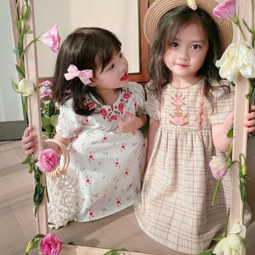 Summer European&American Fashion Girls Middle School Children Cotton Embroidery Sweet Princess Dress Baby Kids Girl Clothing