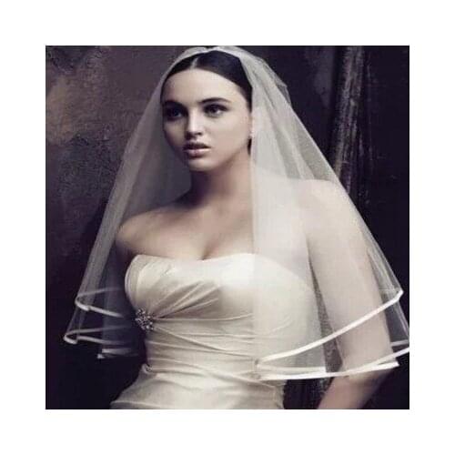Tulle White Ivory Two Layers Wedding Veils Ribbon Edge Comb Cheap Wedding Accessories Short Bridal Veil