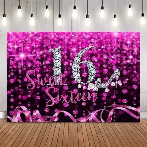 Purple Glitter Birthday Backdrop 16th Sixteen Photo Background Sweet 16 girls birthday party customize background photocall