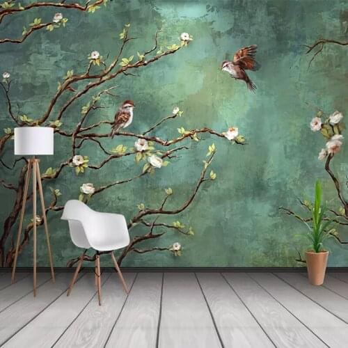 Custom Murals Wall Cloth Hand Painted Oil Painting Flower Bird Photo Wallpapers Study Restaurant Backdrop Wall Covering Fresco