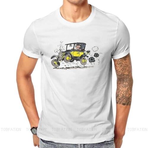 In Car Hipster TShirts Gaston Lagaffe Comics Men Harajuku Pure Cotton Tops T Shirt Round Neck Oversized