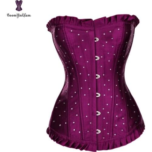 Good Quality Rhinestone Overbust Corset Women Lingerie Lace Up Waist Trainer Bustier Top Underwear Corselet