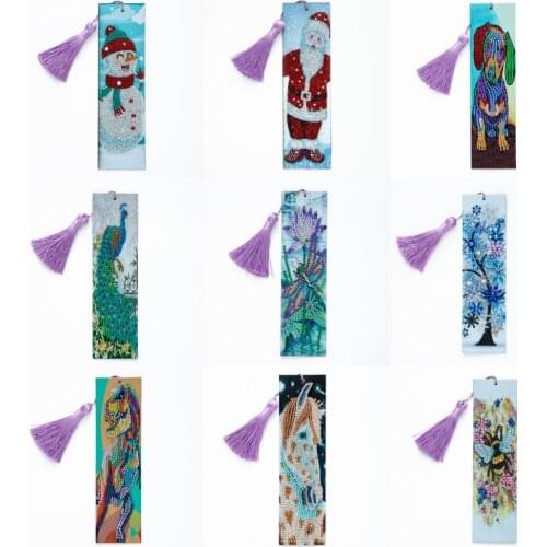 HUACAN 5D DIY Diamond Painting Bookmark Christmas Santa Claus Special Shaped Diamond Art Mosaic Leather Tassel New Year Gifts
