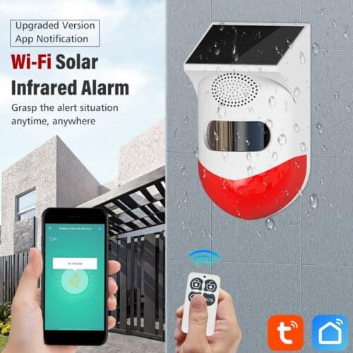 Tuya Infrared Alarm Solar Indoor and Outdoor Infrared Alarm 120dB Solar Energy Wireless Remote Control For Home Security System