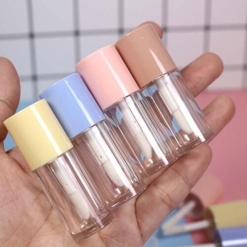 3ml Plastic Transparent Fat Lipgloss Tube Cosmetic Lip Gloss Empty Packaging Day Container with Pink Blue Wand Cap