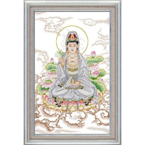 Kwan-yin sitting on lotus platform (2) cross stitch kit Religion 11ct black hand embroidery DIY handmade needlework supplies bag