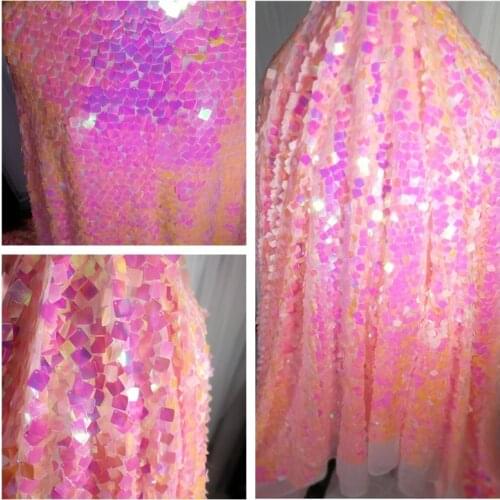 LASUI 1 yard=1 PIECE 2019 NEW Peach pink,Green square sequin mesh lace fabric DIY Dress ,skirt W0155