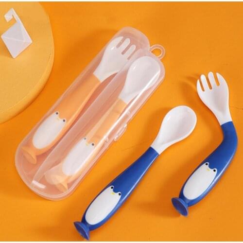 1 Set Spoon Fork Easy to Hold Bendable Eat Training PP Delicate Texture Infant Tableware for Infant