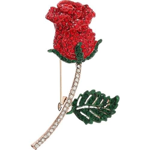 MOONROCY Rose Gold / Silver Color CZ Pearl Brooch Crystal Red Rose Flower Brooches for Women Gift Simple Dropshipping Jewelry