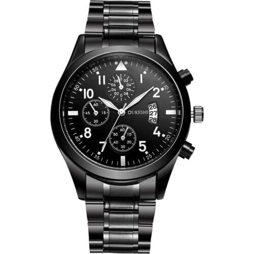 OUKESHI Stainless Steel Quartz Men Watch Top Brand Luxury Calendar Wristwatch Fashion Casual Boutique Black Watches Relojes 2018