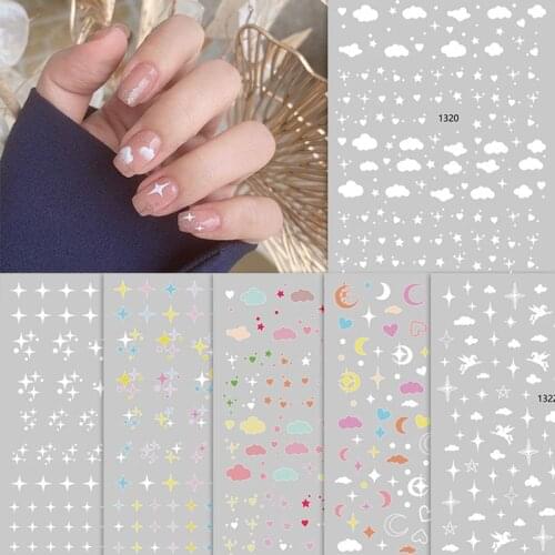 Dream sky stickers for nail art decoration 3D cloud moon star coloful heart fly horse ultra thin foil manicure decals YJ054