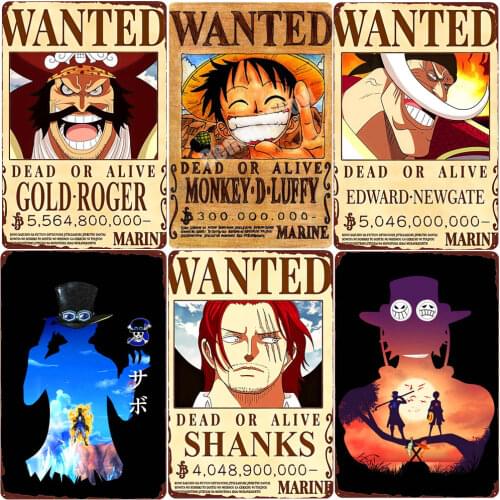 Monkey D Luffy Plaque Vintage Metal Tin Signs Bar Pub Motorcycle Decorative Plates WANTED Wall Stickers Iron Painting Home Decor