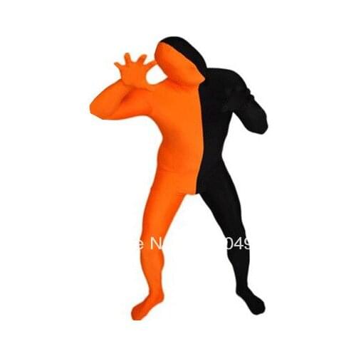 Orange & Black Split Spandex Full body Zentai Suit