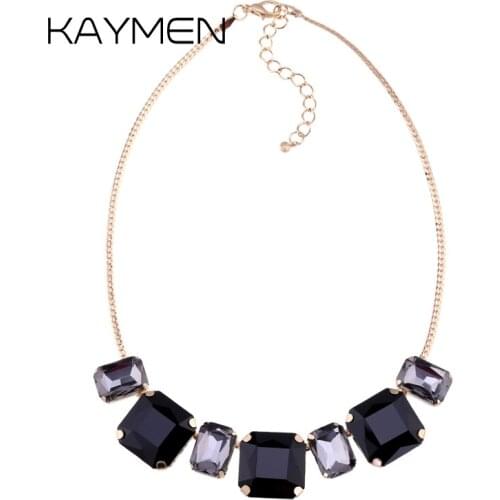 KAYMEN Factory Price Wholesale Top Quality Square Shape Cute Sweet Girls Choker Necklace Inaied Glass Stones Crystal Necklace