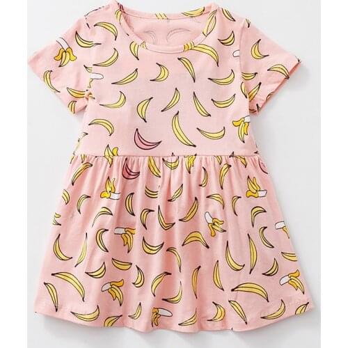 Baby Girls Dress For 1-6 Years Kids 100% Cotton Summer Casual Dresses With Banana Printing Childrens Clothing KF546