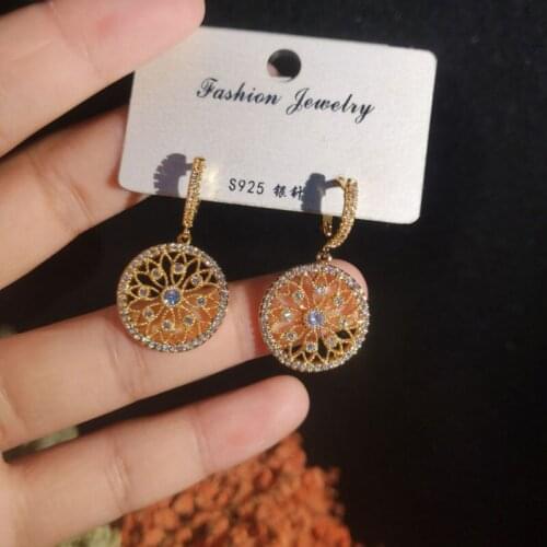 New Fashion S925 Silver Needle Buckle Hoop Earrings Micro Mosaic AAA+ Zircon Filigree Circle Pendant Earrings for Women