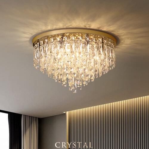Luxury Modern Bedroom K9 Crystals E14 Ceiling Lamp Gold / Chrome Steel Led Ceiling Lights Art Deco Indoor Lighting Fixtures Lamp