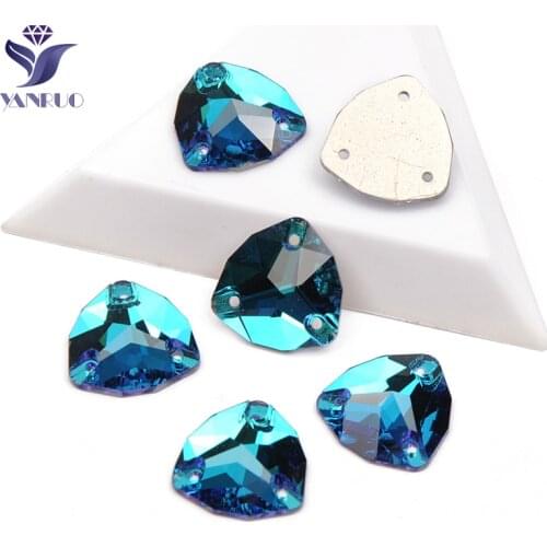 YANRUO 3272 All Sizes Blue Zircon Trilliant Flatback Strass Crystal Glass Rhinestones Sewing Stones For Clothes Decoration