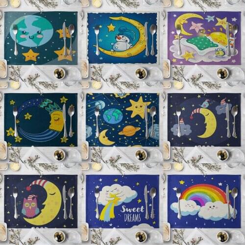 Star Moon Placemat for Dining Table Cartoon Animal Coaster Creative Printed Heat-resistant Kitchen Dining Accessories