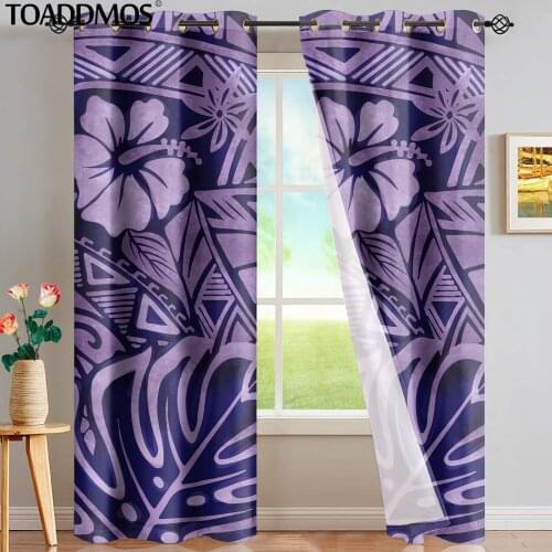 TOADDMOS Polynesian Hibiscus Tribal Pattern Blackout Curtains for Living Room Bedroom Sun Blinds for Windows Home Decoration