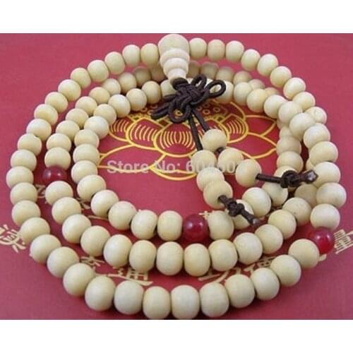 Tibetan Buddhism 108 White Sandalwood Prayer Bead Mala Necklace
