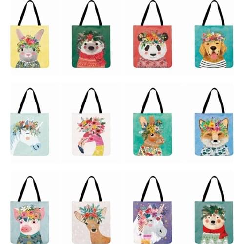 Outdoor Shopping Bag Cute Little Animal Painting Printed Bag For Women Casual Tote Ladies Shoulder Bag Foldable Beach Tote
