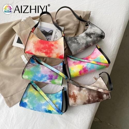 Vintage Women Tie-dye Alligator Pattern Shoulder Underarm Hobos Bag Casual Ladies PU Leather Small Handbag
