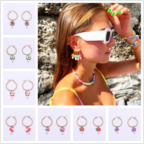 Vintage Pearl Earrings For Women Color Soft Ceramics Pendant of Earring Bohemia Fruit Dangle Drop Earrings 2021 Fashion Jewelry