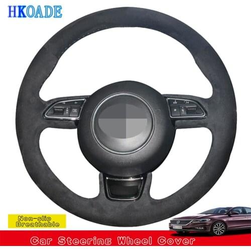 DIY Hand-stitched Black Suede Car Steering Wheel Cover For Audi A1 A3 A4 2015-2016 S7 2013-2018 A7 2012-2018 RS7 2014-2015