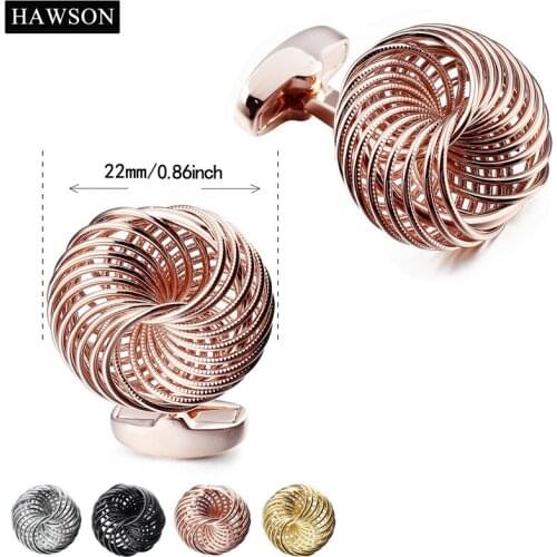 HAWSON Cufflinks Rose Gold Mens French Shirt Twist Flower Cuff Links Plain Metal For Wedding Dress with Box