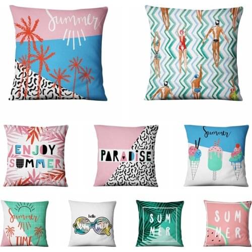 Hello Summer Fresh Holiday Thin Linen Printed Pillowcase Modern Art Decorative Cushion Home Decor Sofa Throw Pillows 45*45cm
