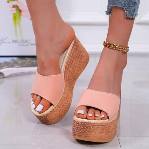 2021 New Fashion Platform Wedge Peep Toe Slippers Women Summer Shoes Sexy High Heels Sandals Black Pink Green Size 34-43