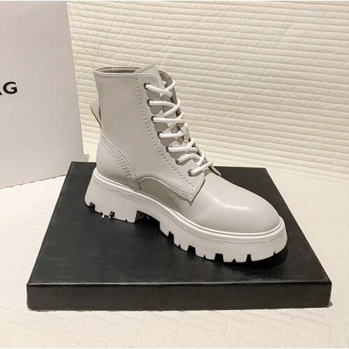 Genuine Leather Boots for Women Heels Black Shoes Woman Booties Nice Platforms Designer Shoes Women Ankle Boots Female Lace Up