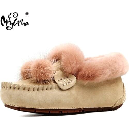 Top Quality Natural Fur Women Shoes Moccasins Mother Loafers Soft Genuine Leather Leisure Flats Female Driving Casual Footwear