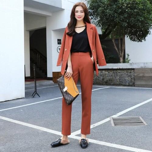 2019 ladies suit autumn new casual double-breasted professional blazer slim slimming pants two sets of wild womens clothing